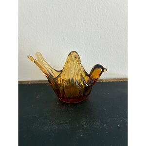 Vintage Amber Glass bird trinket - made in Italy - Pipe Holder Art Murano Style